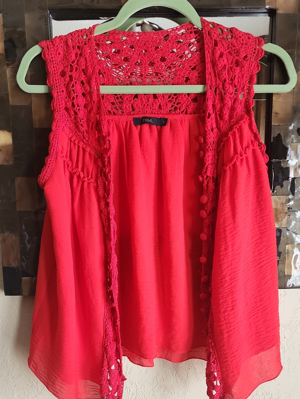 THML Red Crochet-Trim Sleeveless Camisole
